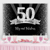 Toile de fond joyeux 50e anniversaire à paillettes argentées et noires